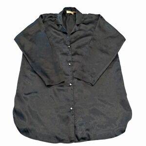 VTG Victoria's Secret Gold Label Women's Sz S/P Black Silk Satin Nightgown Shirt